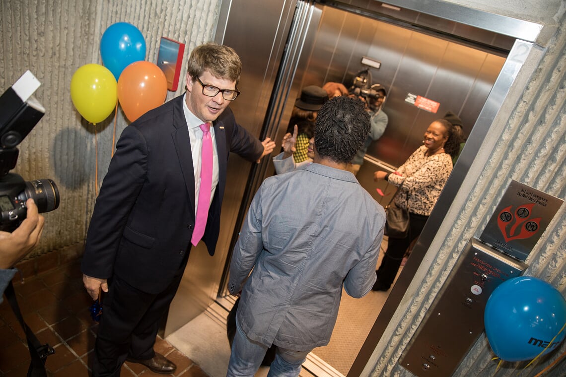 Oakland City Elevator opening with CEO Jeffrey A. Parker